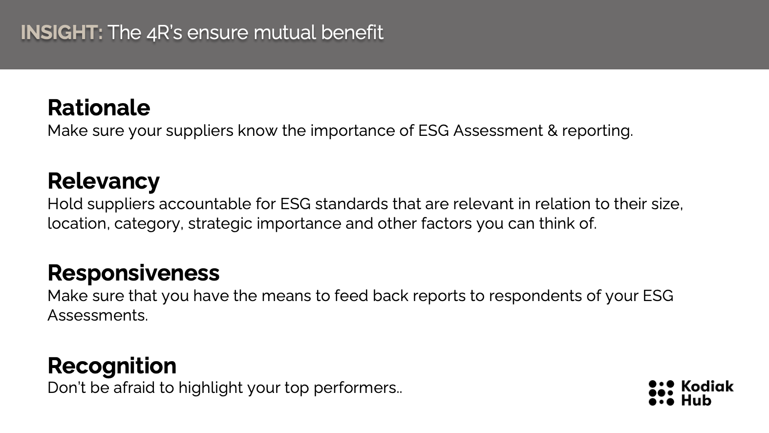 The four R's of ESG Assessments and Reporting