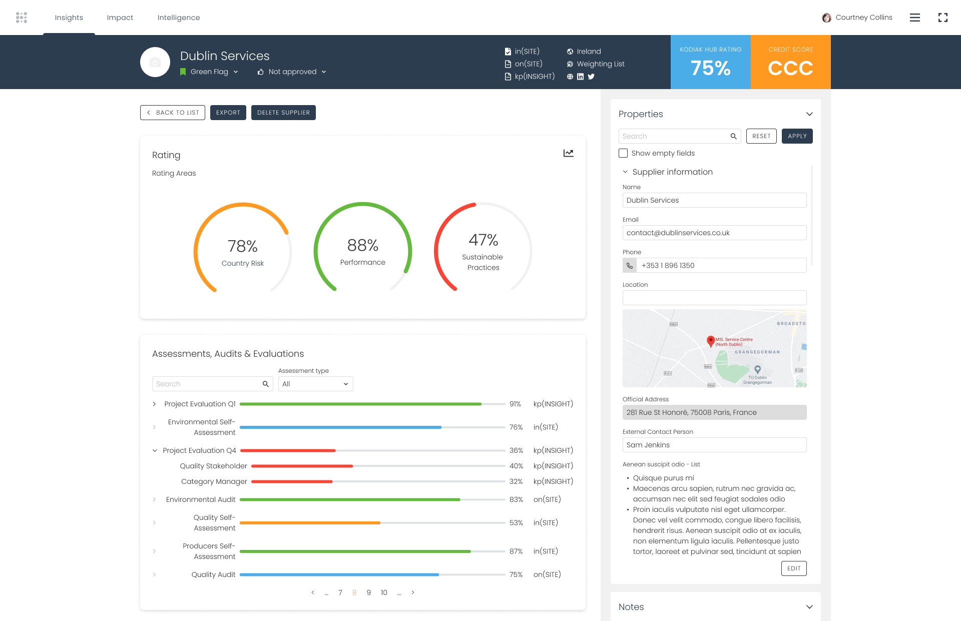 Supplier scorecard screen