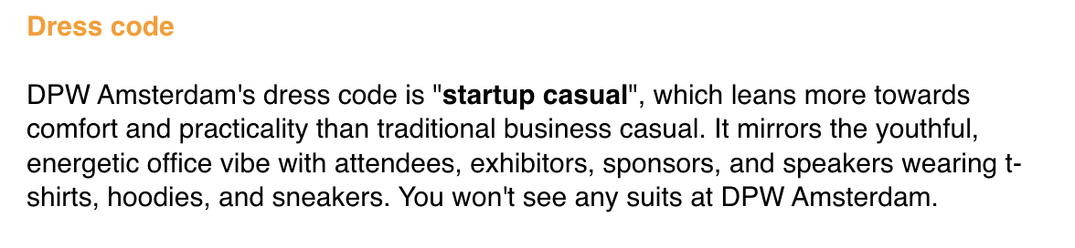 Startup casual dress code DPW